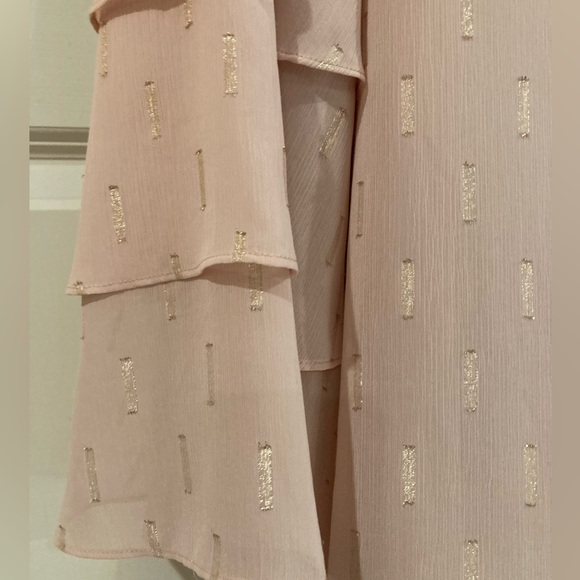Chico’s pullover blouse in blush with gold accents, bell sleeves. - Picture 2 of 4